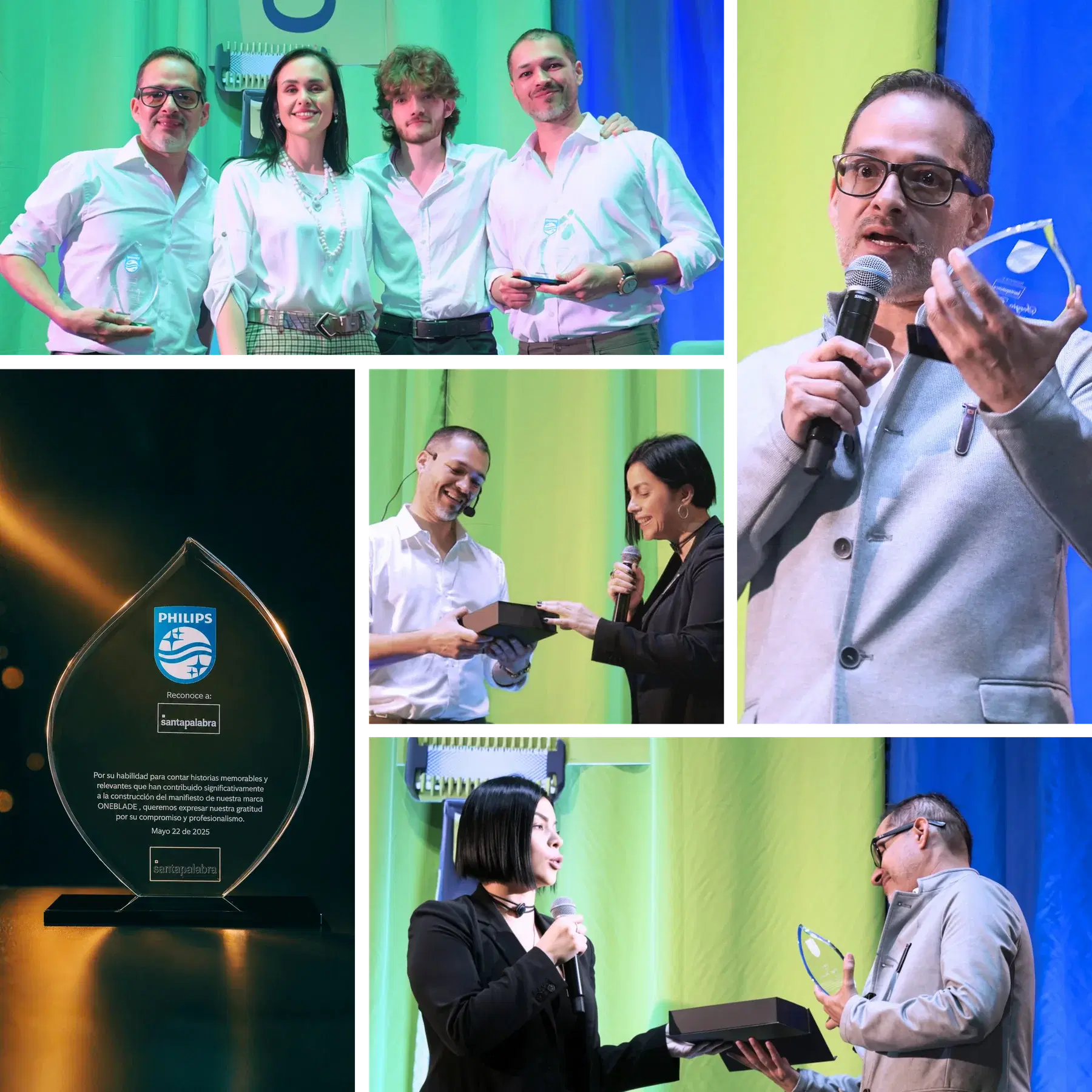 Collage de Santa Palabra recibiendo un reconocimiento de Philips por el manifiesto de OneBlade